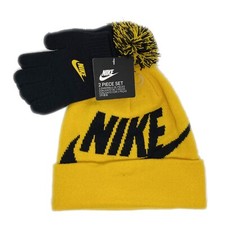 Nike Boys' Beanie  Hand Gloves 2 Piece Set Yellow Ochre Size 8/20 New