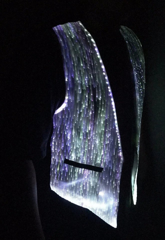 Mens LED Fiber Optic Waistcoat Light up Vest Glow in the Dark Clothing for Club - Image 3 of 4