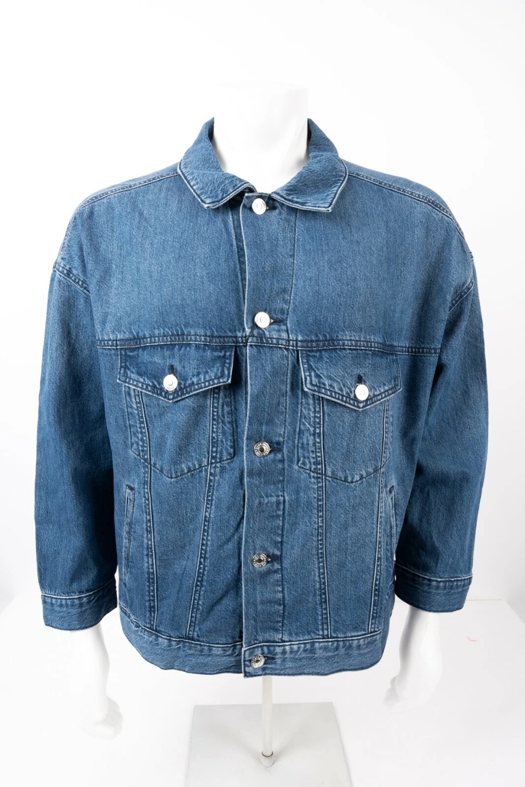 Zara Mens Blue Denim Jean Jacket Cotton Oversized S Button Front 2740/402 NWT