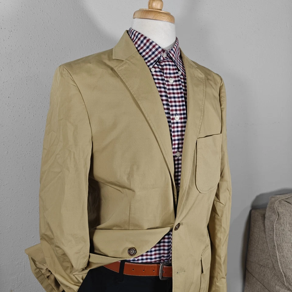 Abrigo Blazer Deportivo Para Hombre Land's End Dos Botones Beige Sólido Algodón Talla 42L Foto 3 de 4