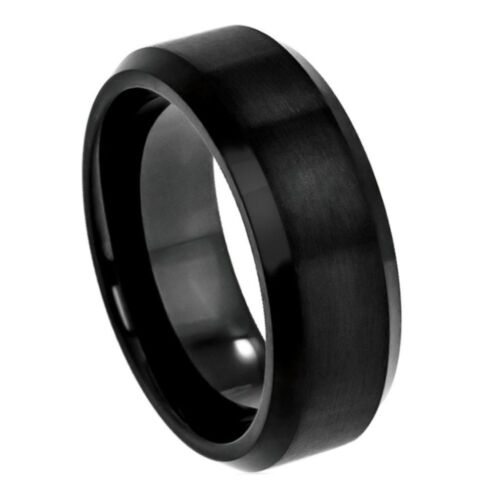 Flat Brushed Center, High Polished Beveled Edge Tungsten Ring – 8 mm - Picture 1 of 3