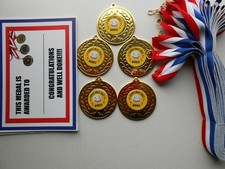 CHRISTMAS QUIZ WINNER MEDALS X 5 - METAL 50MM/ RIBBON/CERTIICATE/QUALITY