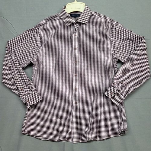 Tommy Hilfiger Hemd mit Knopfleiste Herren 16-1/2 34-35 Langarm lila weiß kariert
