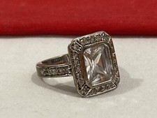 Vintage 925 SIGNED Sterling Silver 925 White CZ CLUSTER COCKTAIL RING SIZE 5