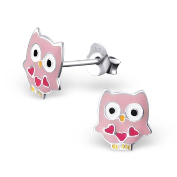 Kinder Ohrringe Bunt Ohrstecker 925 Silber Eule Eulen Rosa MäDchen Geschenk Neu-image