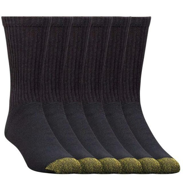 GOLD TOE 656S Cotton Crew Athletic Socks for Men, Size 1216 Black (6