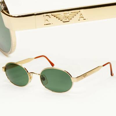 Emporio Armani 1997 Vintage Sunglasses Oval Metal Gold Green Eagle