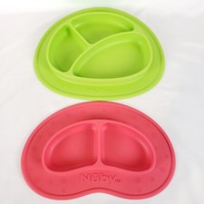 NUBY Silicone Mats Divided Dish No Spill Dishwasher Microwave Red  Green