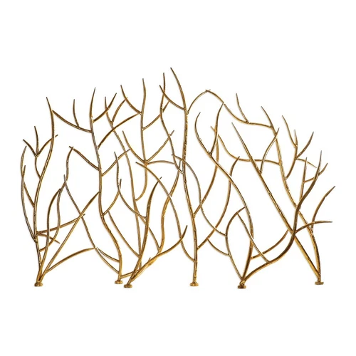 Gold Branches Iron Fireplace Fire Screen Hand Forged Modern Branch Twig 47in - Picture 2 of 8