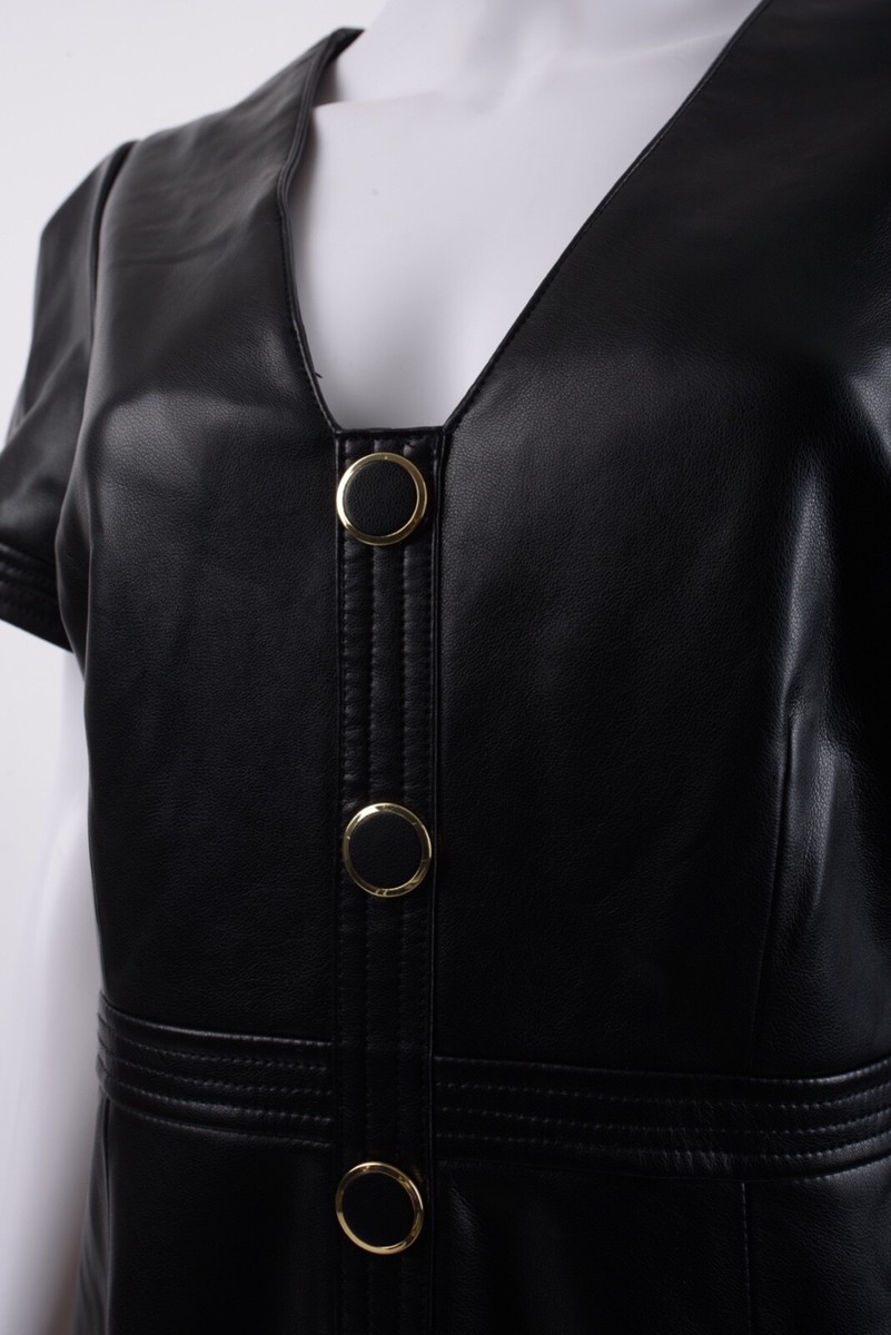 Milly Womens Isabelle Black Vegan Leather Dress V-Neck Short XS Short sleeved | eBay Milly Womens Isabelle Black Vegan Leather Dress V-Neck Short XS Short sleeved | eBay