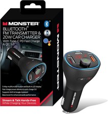 Monster Bluetooth FM Transmitter for Car Cigarette Lighter with 20W QC3.0 USB...