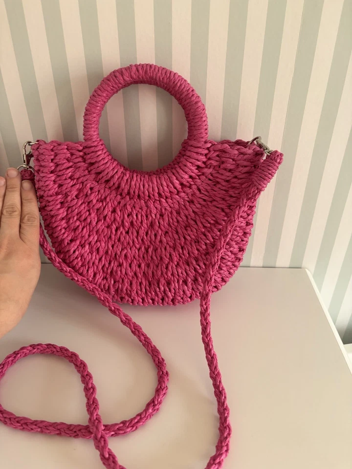 Hot Pink Straw Handbag Approx 17 X 24cm Holiday Bag Summer Bag Boho - Image 2 of 4