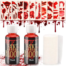 Fake Blood Halloween Makeup Kit with Waterproof Scar Wound Tattoo Stickers 13 P