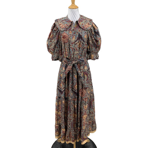 Ulla Johnson Dress Womens 6 Floral Rosalind Puff Sleeve Peter Pan Belted Midi