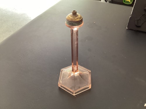 Antique Pink Depression Glass Stick Lamp Base ( 9 inches tall ) - Picture 3 of 3