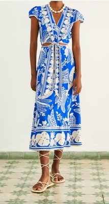 Farm Rio $255 Blue Lace Banana Midi Dress Size Small