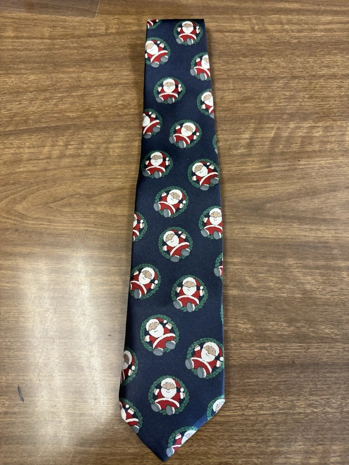Corbata de Navidad Surrey Papá Noel Azul Marino Vacaciones Novedad 95% Poli 5% Seda EE. UU. Foto 3 de 4