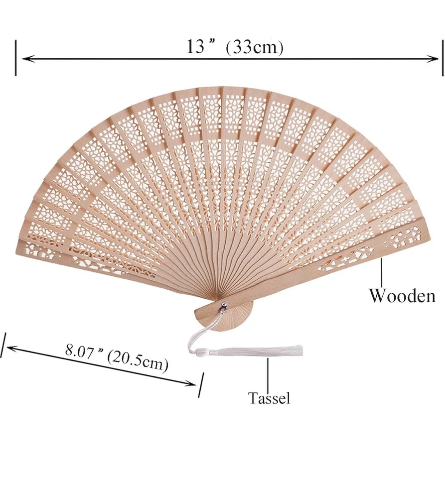 24 Pc Wood Ivory Hand Fan Hand Held Folding Fan with Gift Bags Wedding Favors - Image 4 of 4