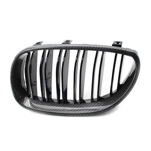 For BMW E60 E61 2003-2010 2Pcs ABS Carbon+Black Dual Slat Front Bumper Grilles - Picture 8 of 9