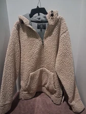 Free Planet Mens Minimalist Neutral Fleece Hoodie Size L Cozy Outdoors Hiking