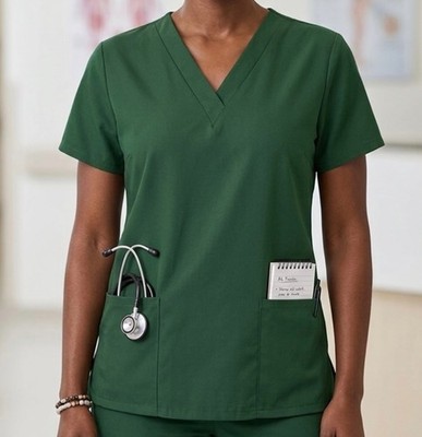 Snowbird V-Neck Hunter Green Scrub Top w/ Patch Pockets & Side Vents 9100-034-S