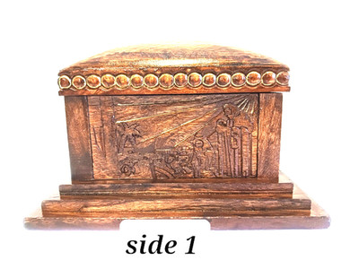 Vtg Burlwood Offering/Collection Box Handcarved Wood ''Shepherd's Way'' Religious