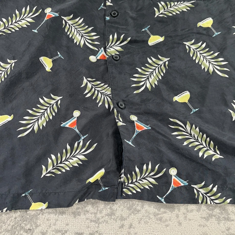 Camisa Hawaiana Massini Para Hombres XL Negra Seda Martini Margarita Estampado Ligera Foto 3 de 4