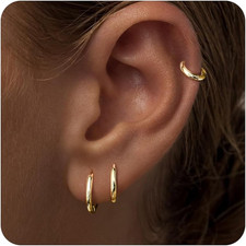 Small Sterling Silver Huggie Hoop Earrings Set for Women, Hypoallergenic 14K Gol