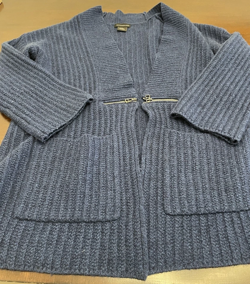 Cárdigan Sutton Studio Talla S Azul Marino Frente Abierto Mezcla Lana/Cachemira Cremallera Acentos  Foto 3 de 4