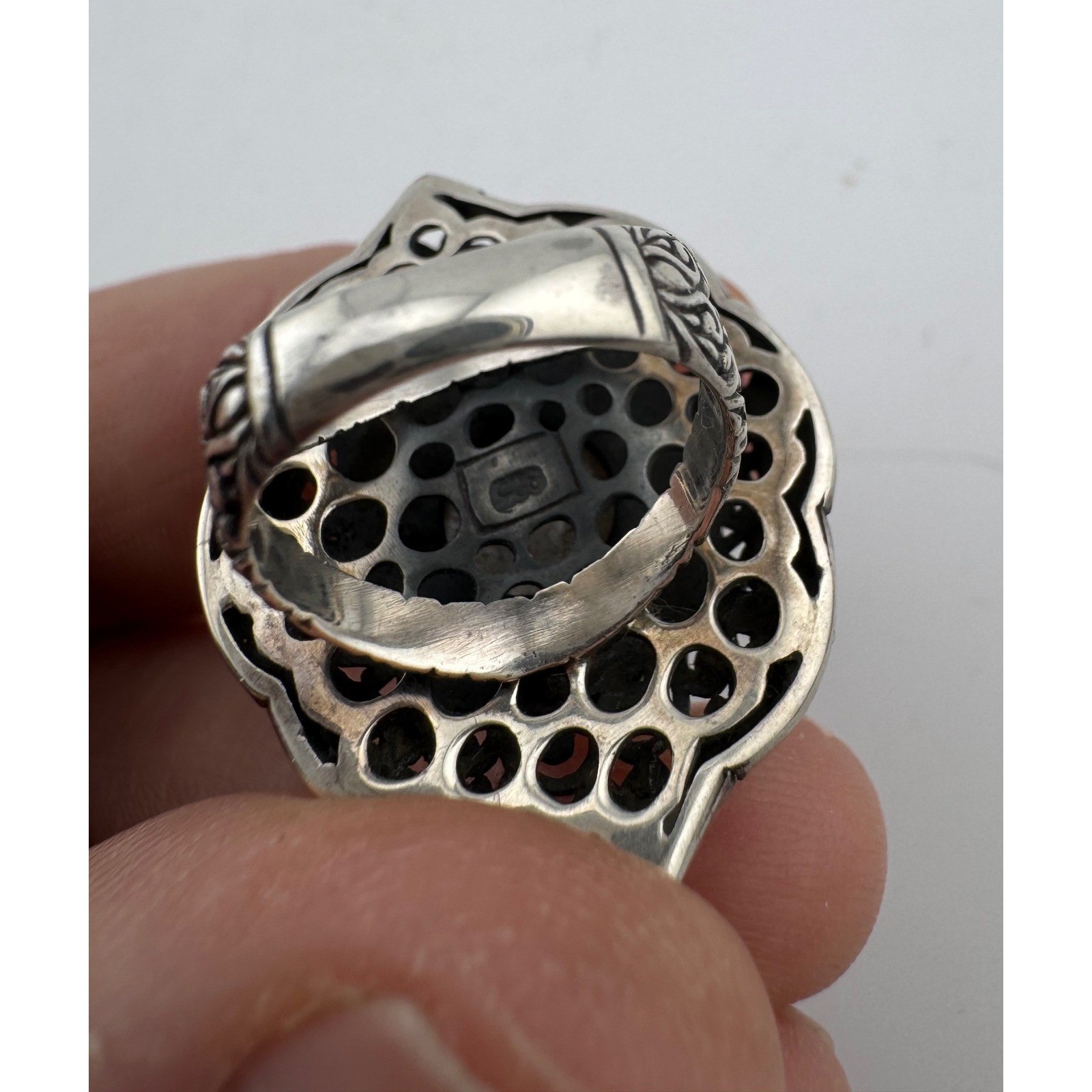Ornate 925 Silver Statement Ring with Large Iride… - image 3