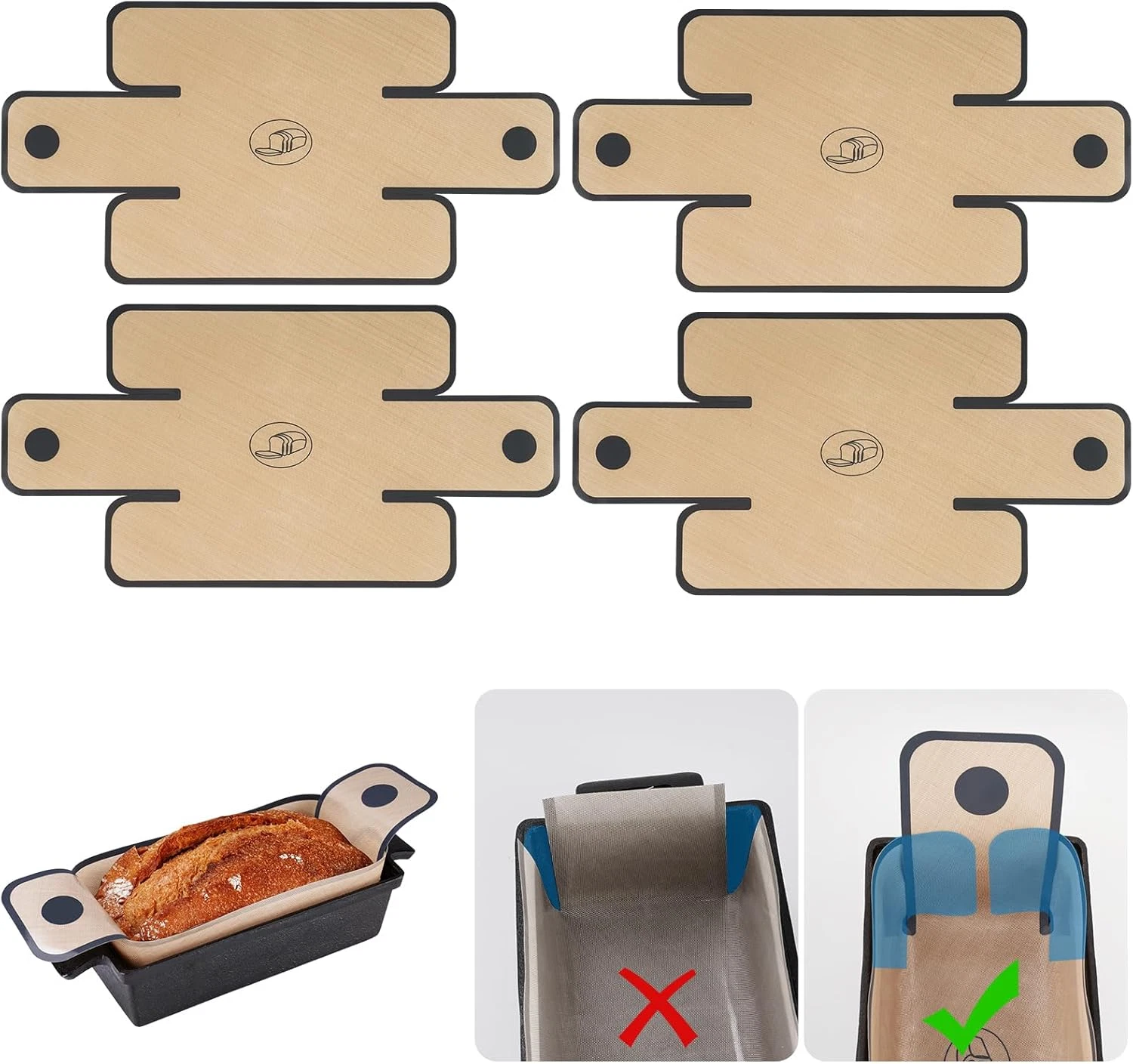 Nihome 4-Pack Silicone Bread Loaf Pan Liners, Reusable and Nonstick Silicone Bre