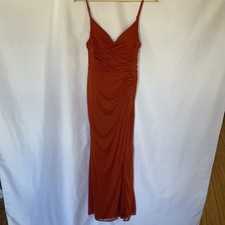 Azazie Deandra Maxi Dress A4 Rust Orange Women Ruched Chiffon Gown
