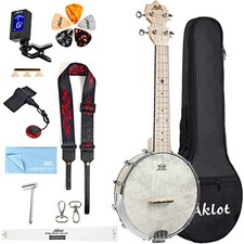 Banjo Ukulele, AKLOT Concert 23 inch Remo Drumhead Open Back Maple Body 15:1 ...