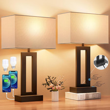Nightstand Table Lamps for Bedrooms Set of 2 - Touch Bedside Lamp with USB C A,