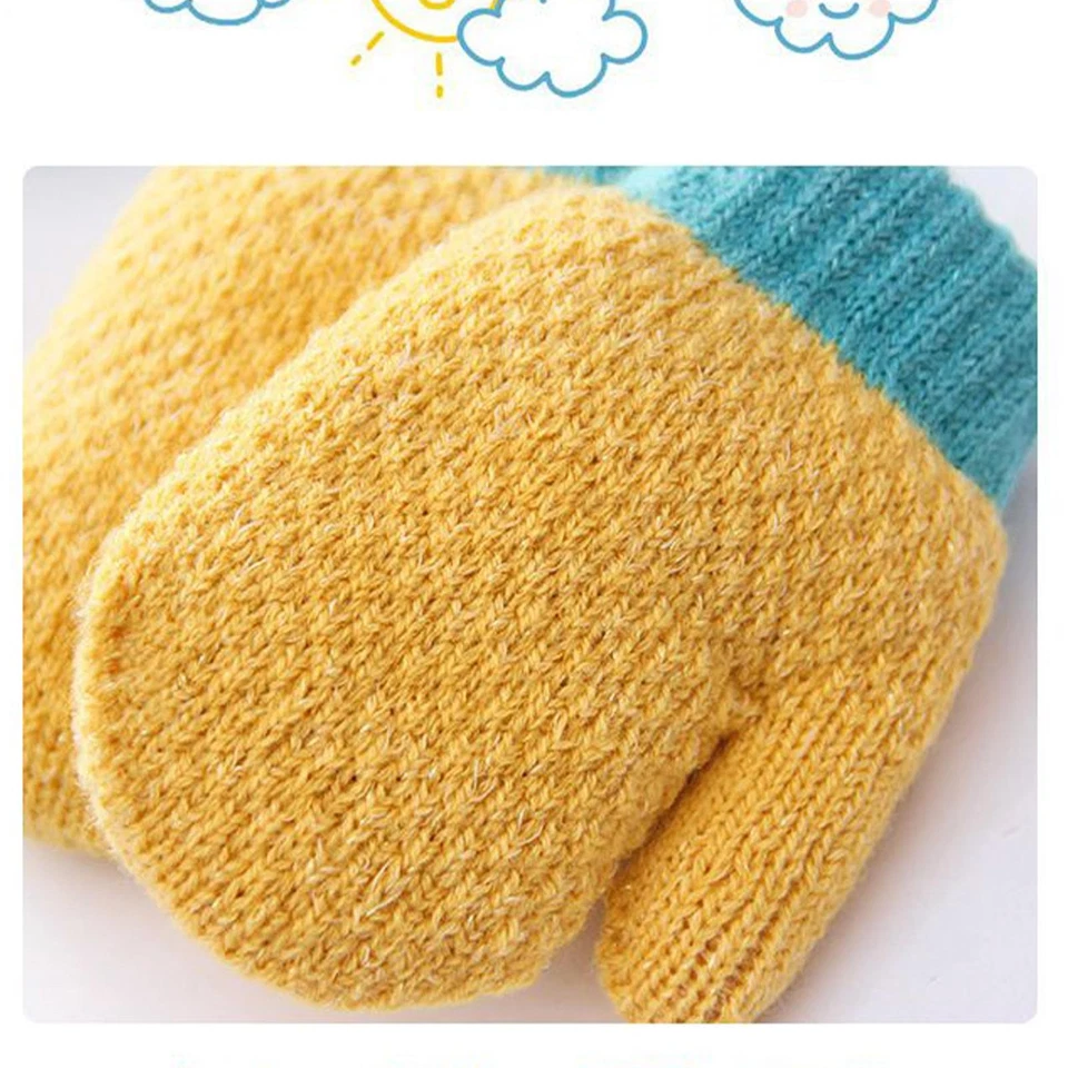 Paquete de 1 guantes de punto de invierno cálidos térmicos para niños pequeños guantes con cuerda Foto 4 de 4