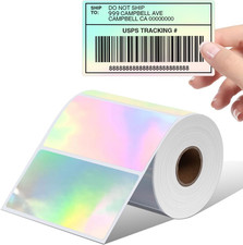 Thermal Labels, 4"  2" Holographic Silver Self-Adhesive Sticker Label, Squar...