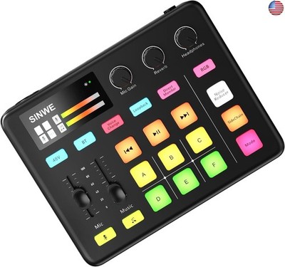 SINWE G1 Gaming Audio Mixer, RGB Audio Interface with Pro-preamp,Bluetooth,