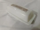 Vintage Pyrex Butter Dish White Milk Glass Brown Floral Pattern Lid 78-B 7X3.5