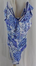 La Blanca Women's One Piece Swimsuit Off Shoulder Ruffle Blue  White Size 10