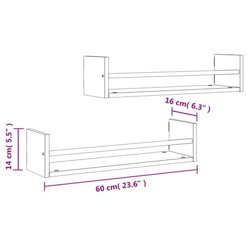 2 Pcs Wall Shelves with Bars Floating Shelf Rack Wall Mounted Shelf vidaXL - Picture 11 of 26
