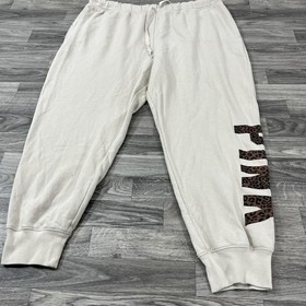 PINK Victoria&rsquo;s Secret Jogger Sweatpants Women&rsquo;s XXL Ivory Pants Leopard Logo