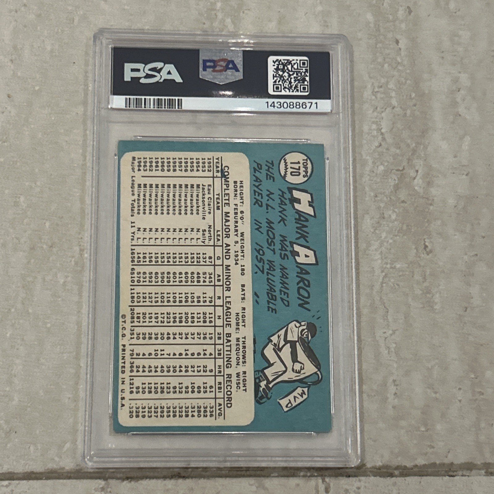 1965 Topps #170 HANK AARON PSA 5  Milwaukee Braves HOF Freshly Slabbed view 3