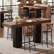 70.9" Extra Long Bar Table, Industrial Counter Height Table with Metal Footrest