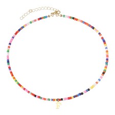 Colorful Initial Necklaces for Women,Cute Trendy Bead Chokers Necklace Letter F 