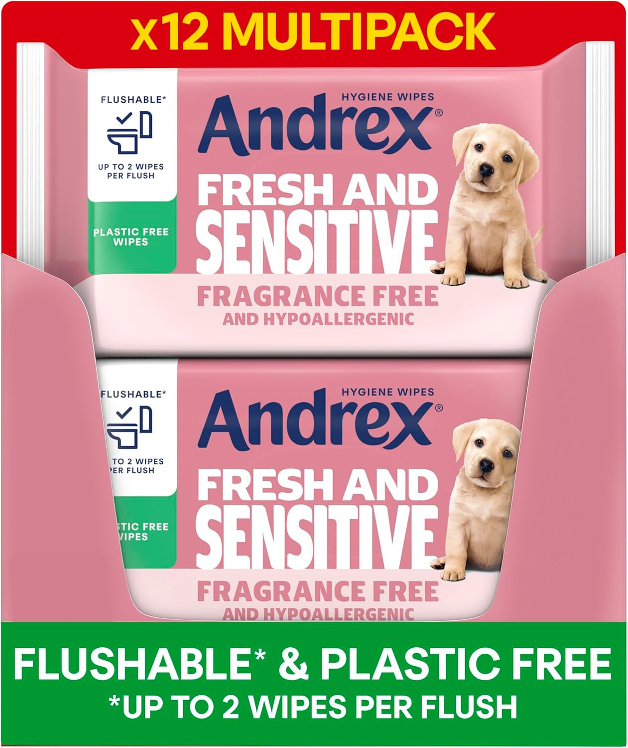 Fresh and Sensitive Hygiene Wipes, 12 Pack; Flushable Moist Toilet Tissue, Hypoa