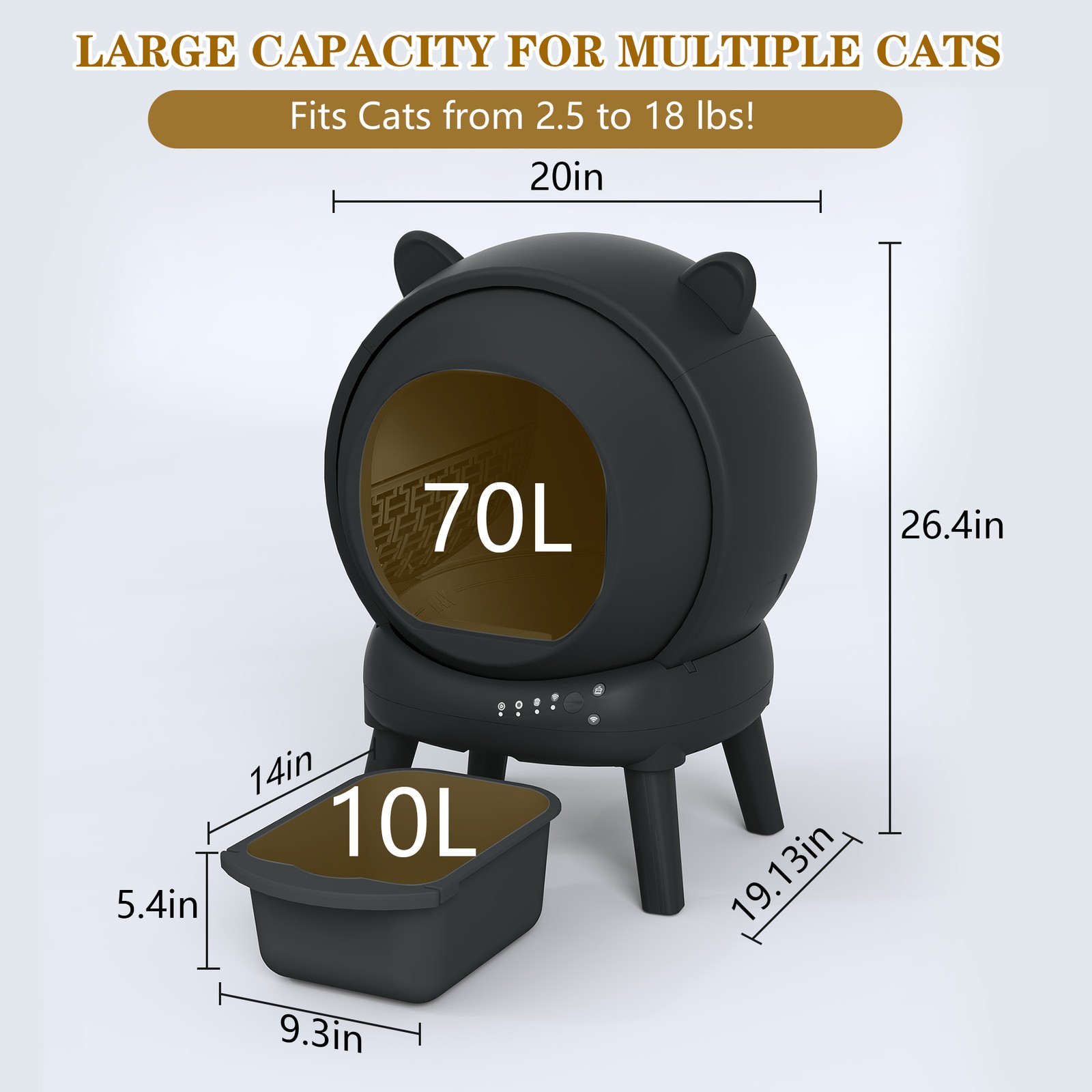 Large Capacity For Cats App Control Black