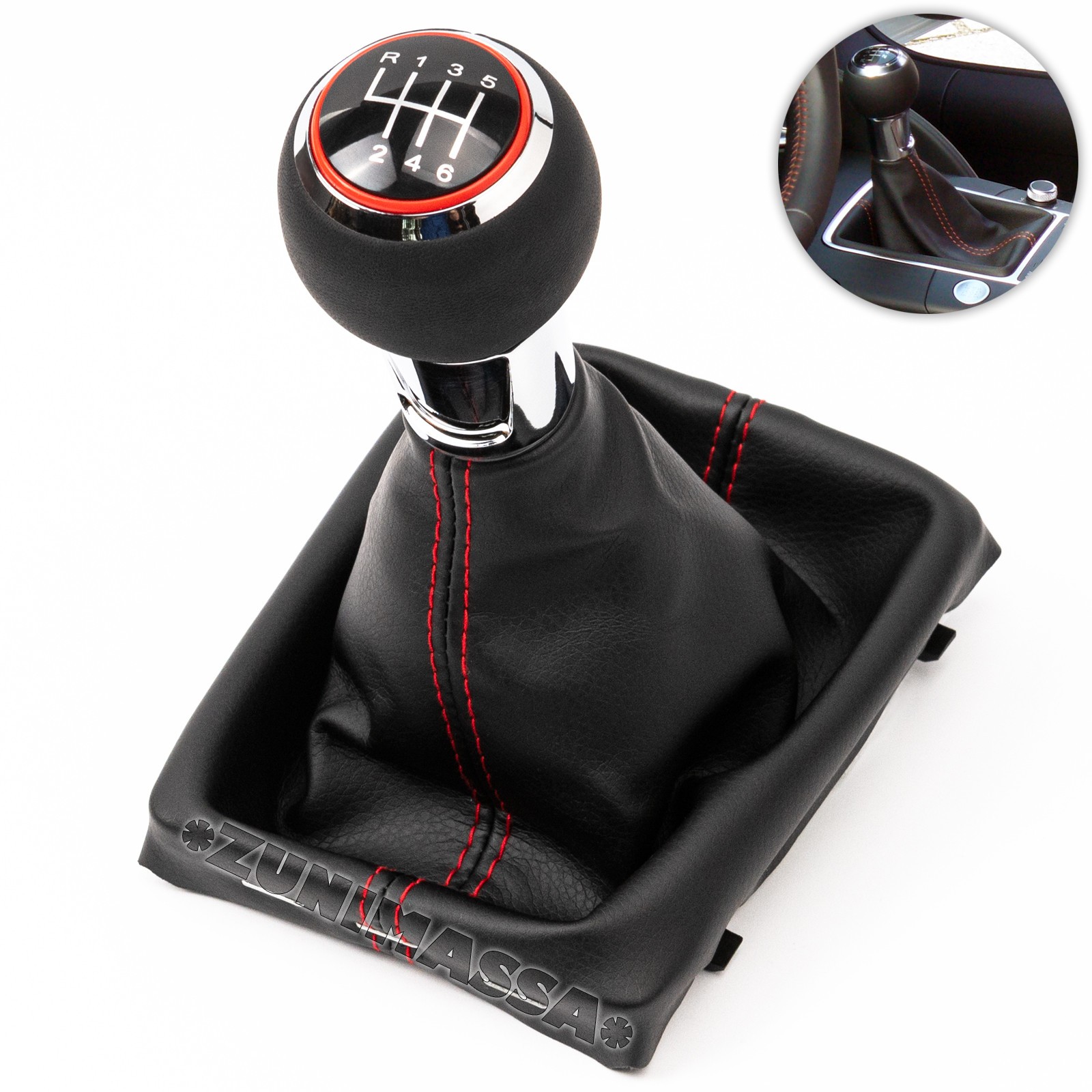 Pommeau levier de vitesse Audi A3 8V 6 vitesses cuir rouge avec soufflet