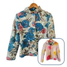 Vintage Quilted Crinkle Jacket Womens Floral Folk Art to Wear Reversible Boho
