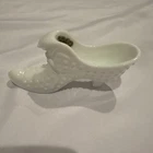 Vintage Fenton White Milk Glass Hobnail Cat Head Shoe Slipper With Sticker