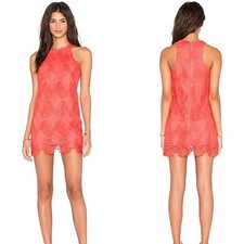 Lovers + Friends Sheath Dress S Caspian Coral Reef Lace Mini Sleeveless Party